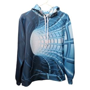 Hoodie blue white kangaroo pocket men's sweatshirt large